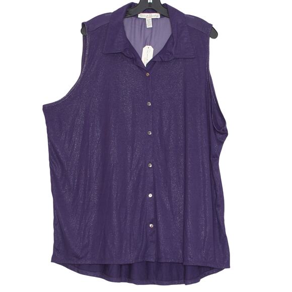 NWT French Laundry Womens Tank Top Button Up Metallic Collared Purple 22/24 GE - Picture 5 of 5